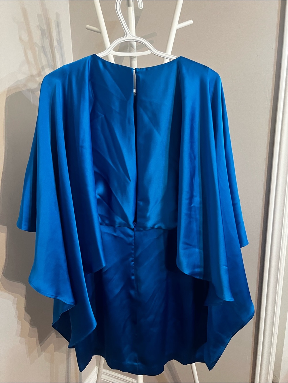 Zara Bright Blue Satin Mini Dress with Cape Sleeves - Picture 7 of 9